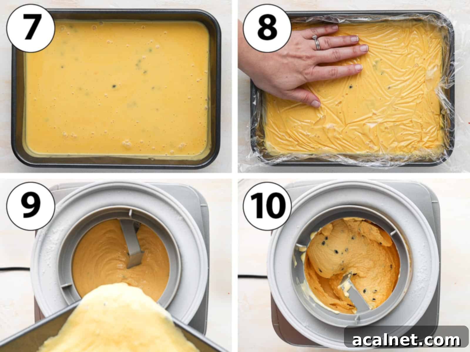 Process Shot Collage: chilling the custard and churning it in the ice cream machine.