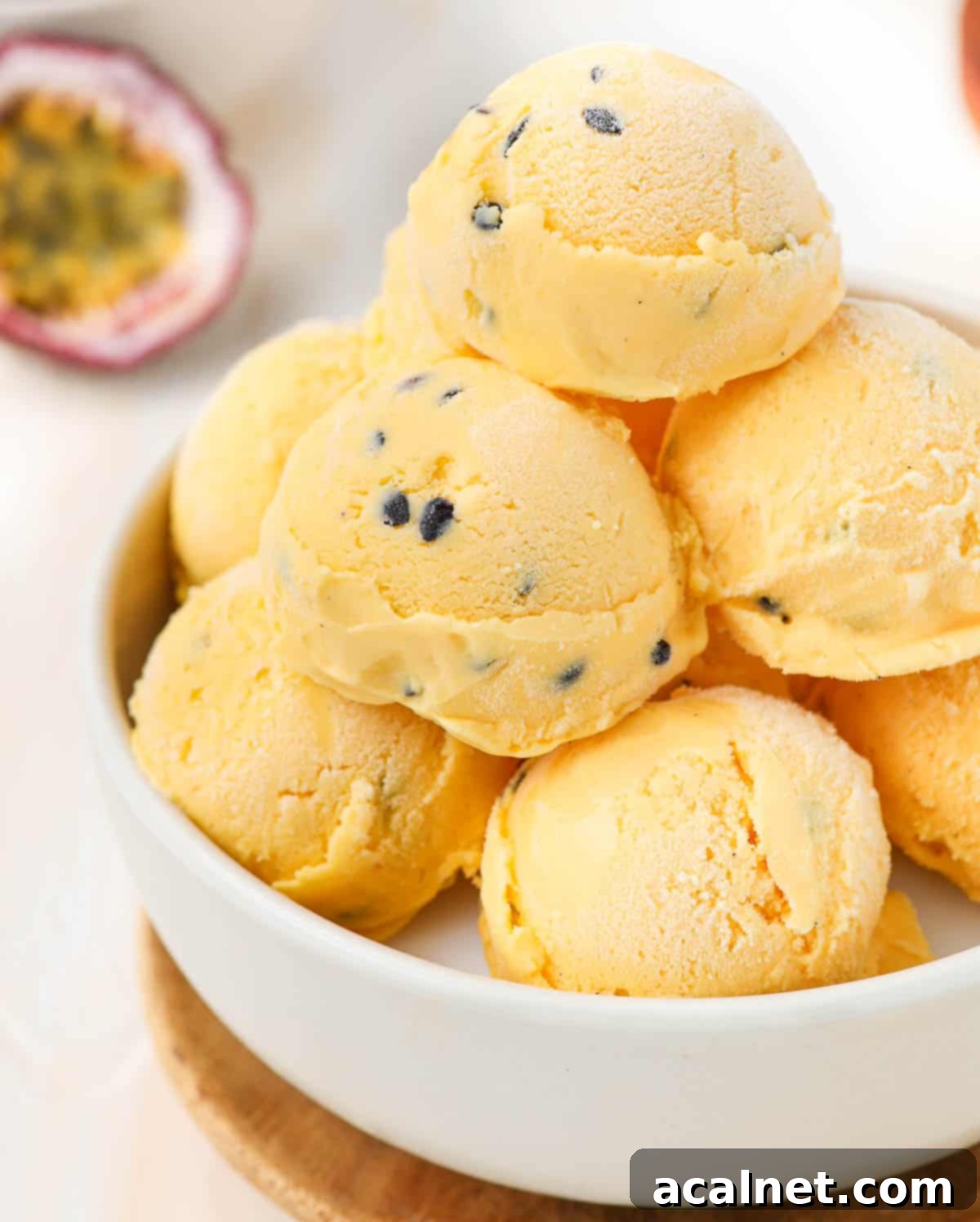 Close up on the stacked ice cream scoops.