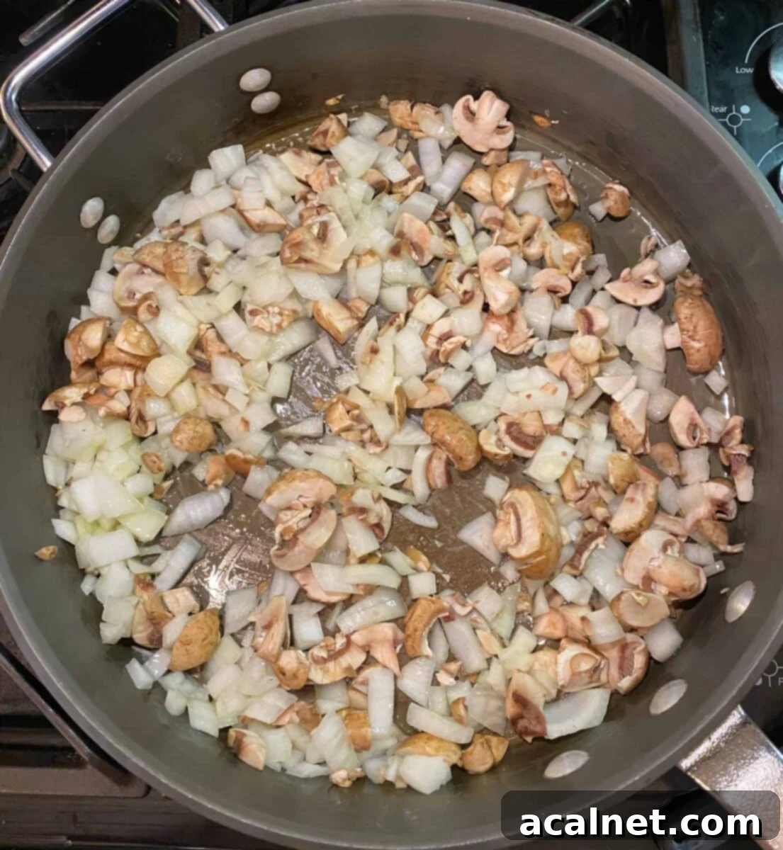 Diced onions and mushroom in a large skillet.