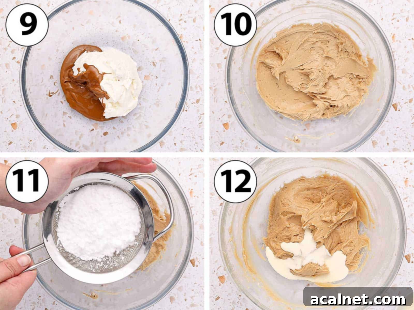 Process Shot Collage: preparing the cookie butter cream cheese frosting topping.