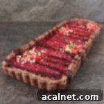 A beautifully presented Chocolate Cherry Tart, ready for serving, showcasing its rich colors and appealing textures.