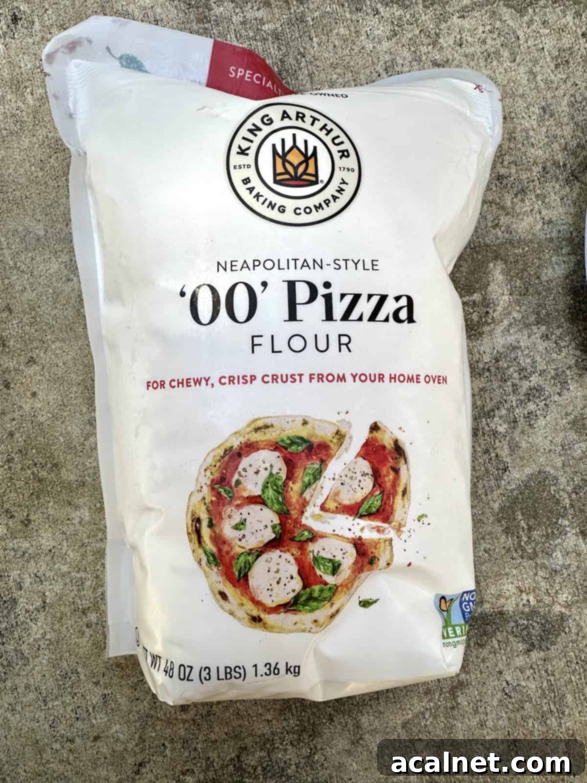 A bag of pizza flour.