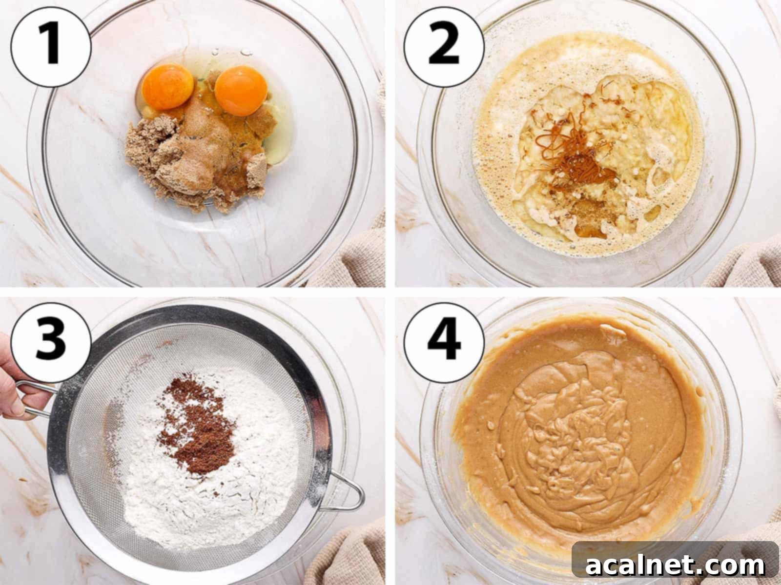 Process Shot Collage: mixing all the ingredients in a glass bowl.