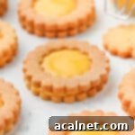 Delightful Lemon Curd Cookies with a tangy filling on a light grey surface.