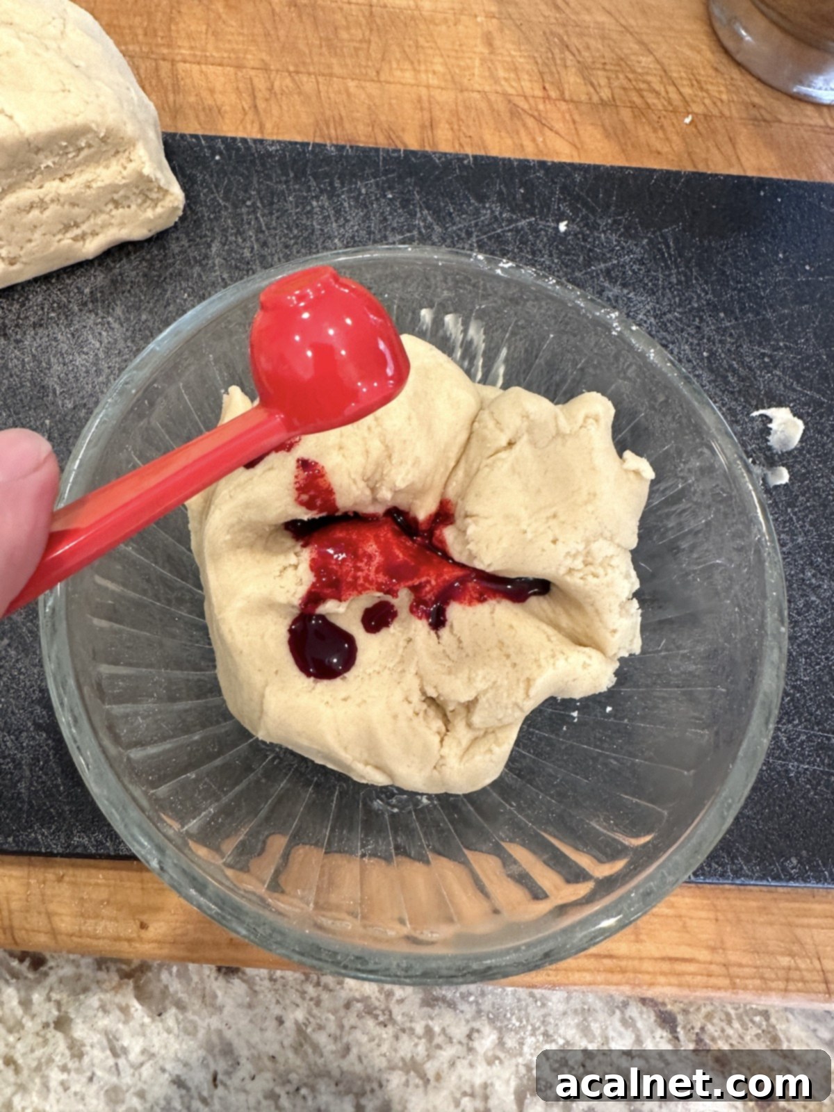 Food color added to unbaked cookie dough.