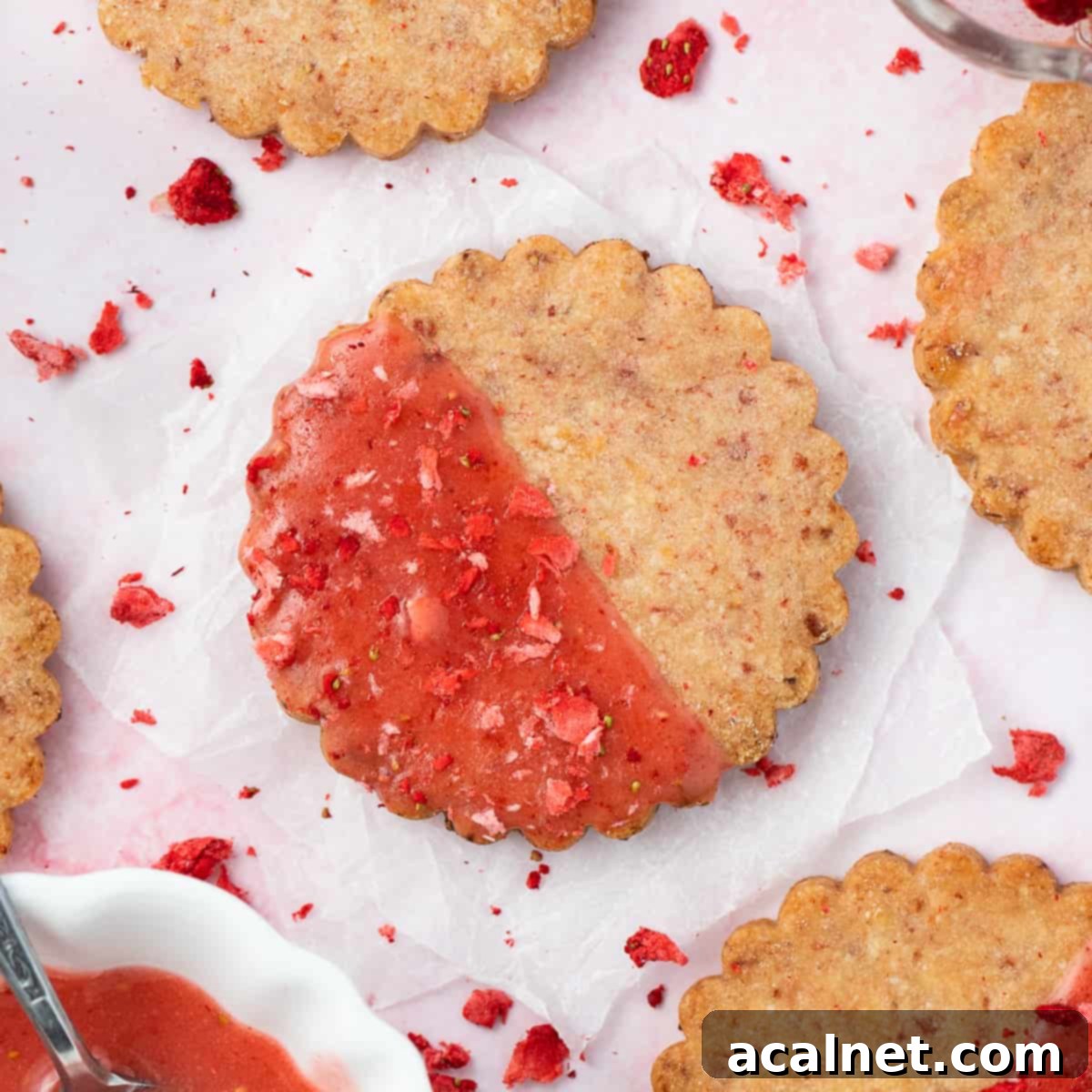 Close up on a cookie placed over white baking paper.