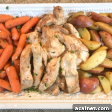 Platter of tender Dutch oven Italian chicken and vegetables served with a rich, savory gravy.