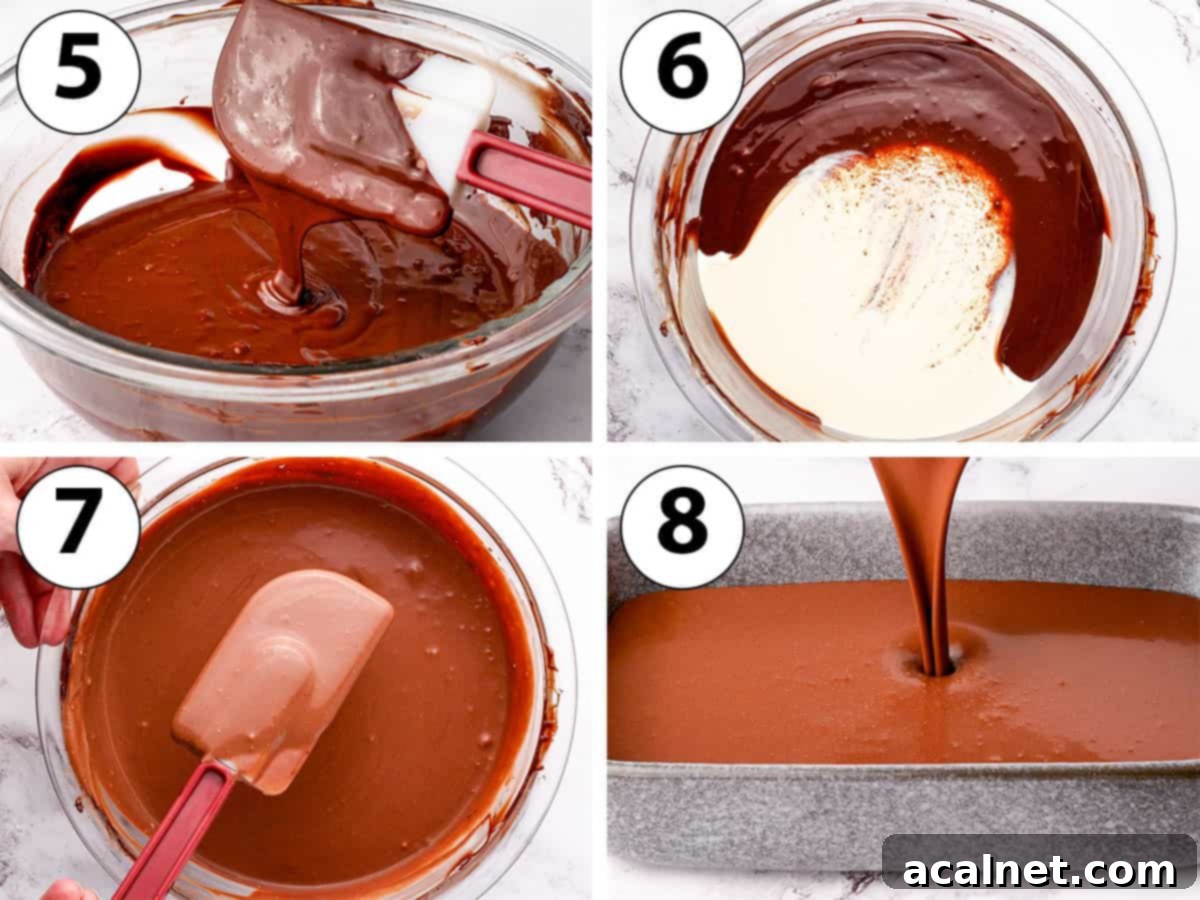 Process Shot Collage: melting the chocolate and adding the cold cream until smooth.