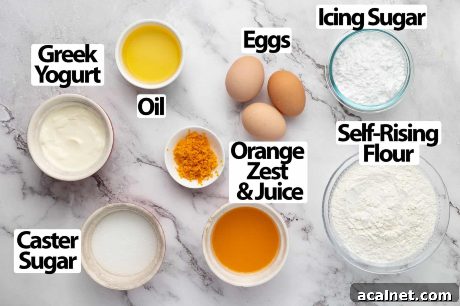 Ingredients on a grey marble surface.