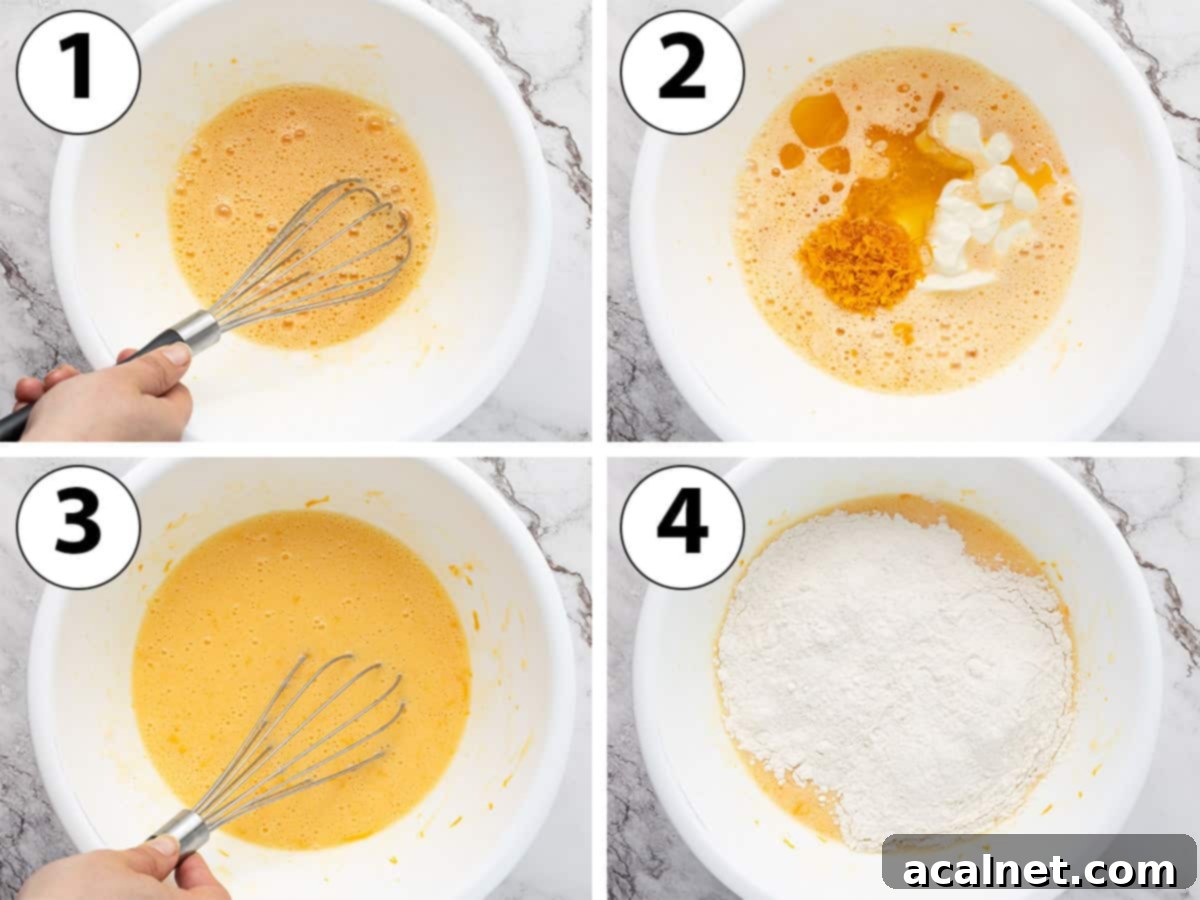 Process Shot Collage: mixing all the wet ingredients then adding the flour.