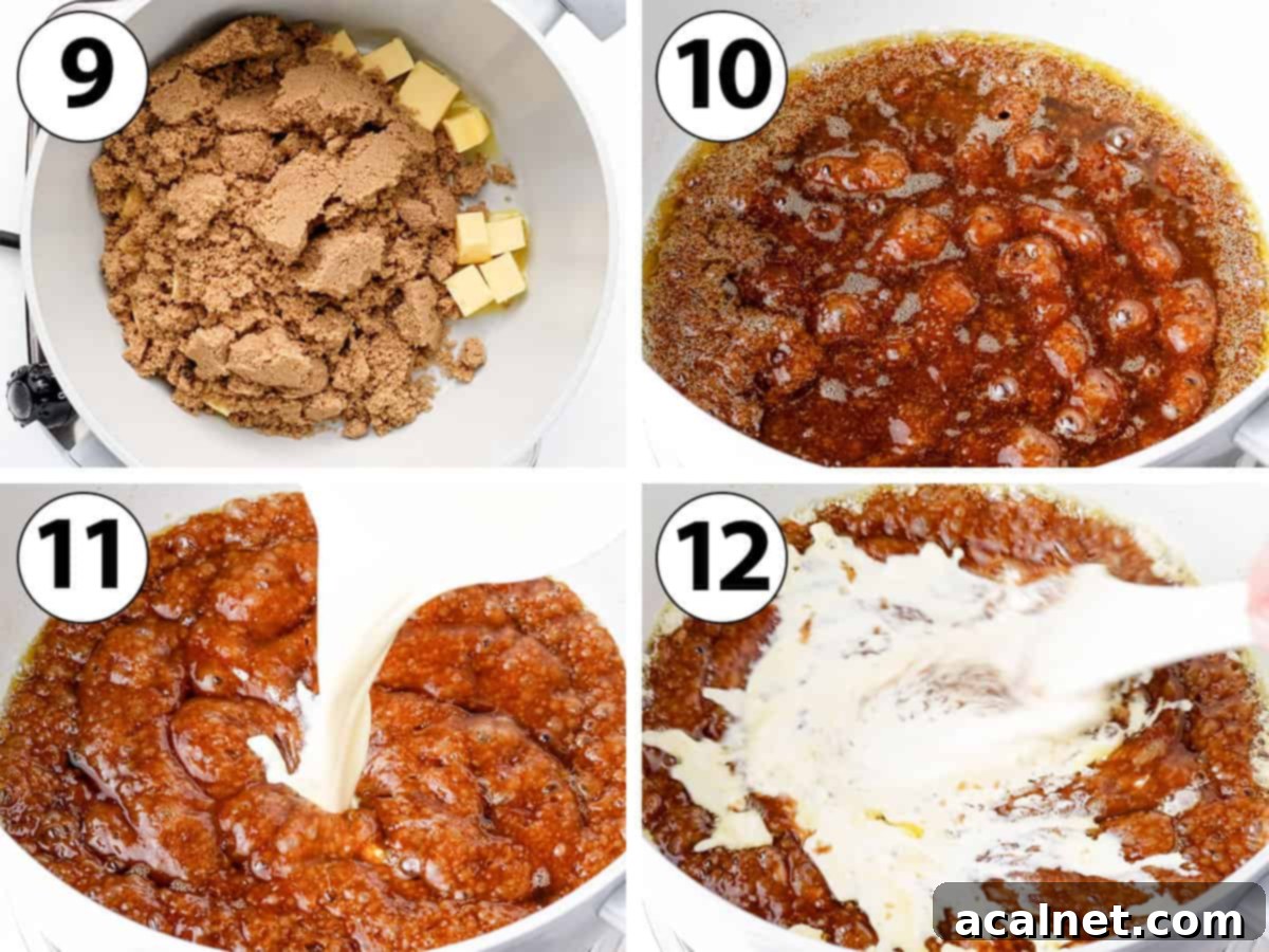 Process Shot Collage: cooking the butter and sugar then mixing in the cream.