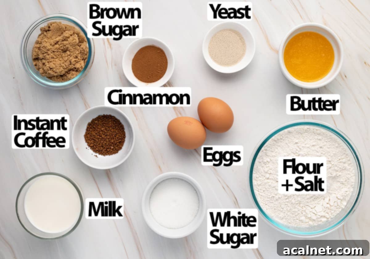 Ingredients laid on an orange marbled surface, ready for baking.