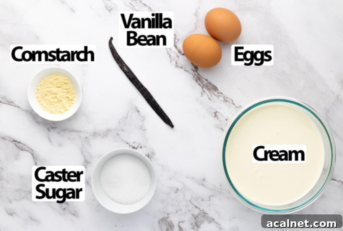 Effortless Vanilla Mousse Delights 3 Ingredients placed on a marble surface.