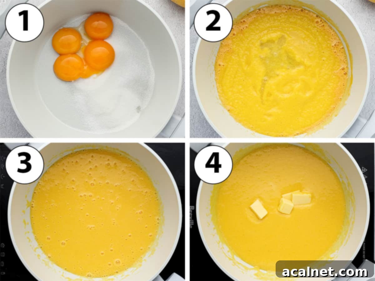 Process Shot Collage: mixing the ingredients in a grey saucepan and cooking it on the stove.