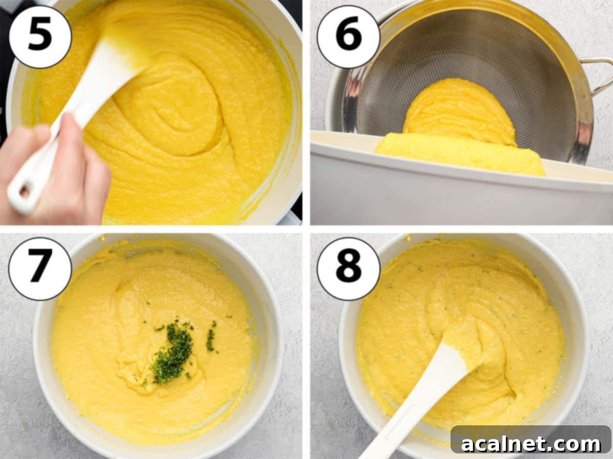 Process Shot Collage: cooking the curd, sieving it and adding lime zest.