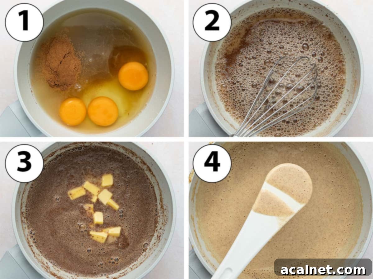 Process Shot Collage: combining the ingredients in a saucepan and cooking the curd until thick.
