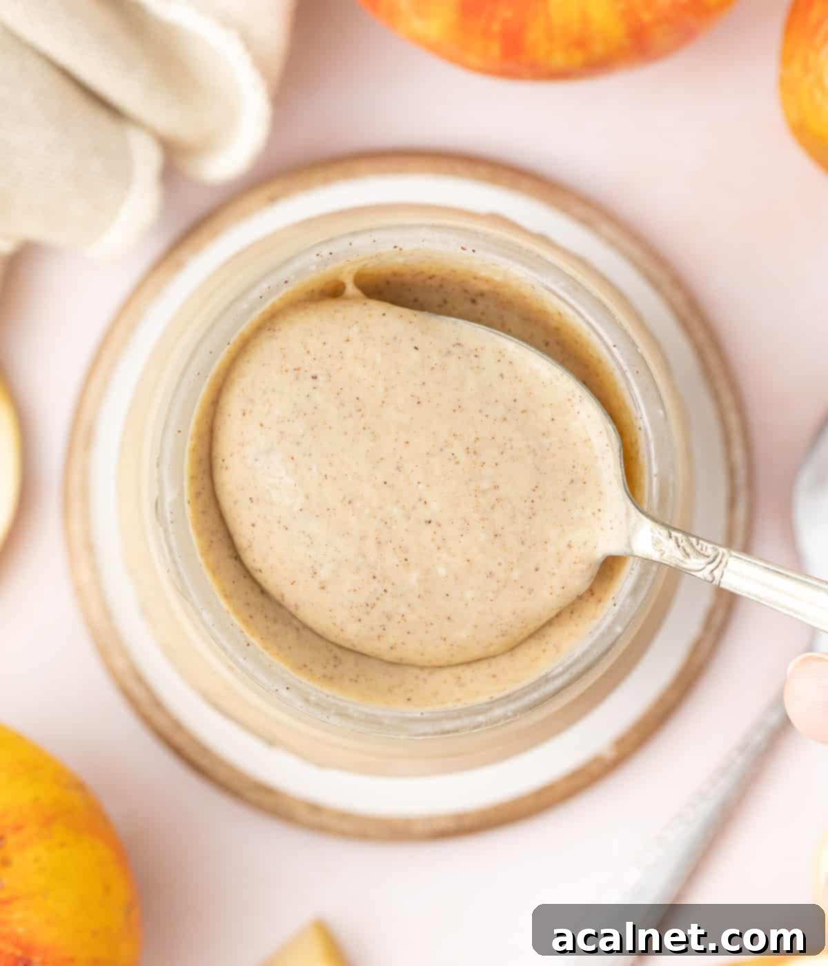 Curd picked on a spoon seen from above.