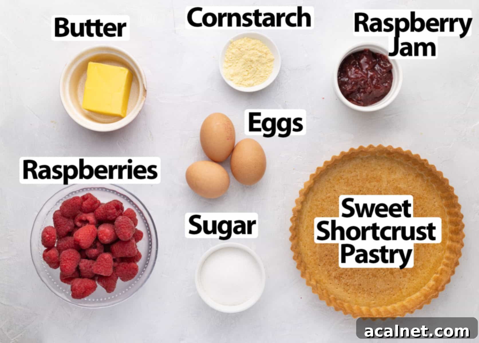 Ingredients over a white surface.