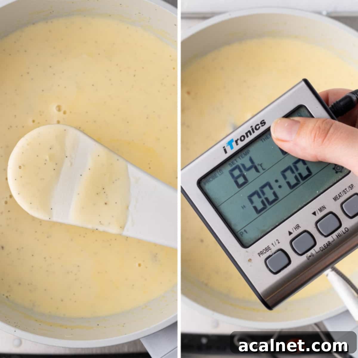 How to know the custard is cooked: coating method and with thermometer.