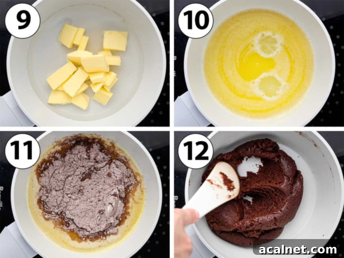 Choux pastry process collage: cooking the "panade" on the stove.