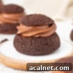 Close up on a choux filled with piped chocolate cream.