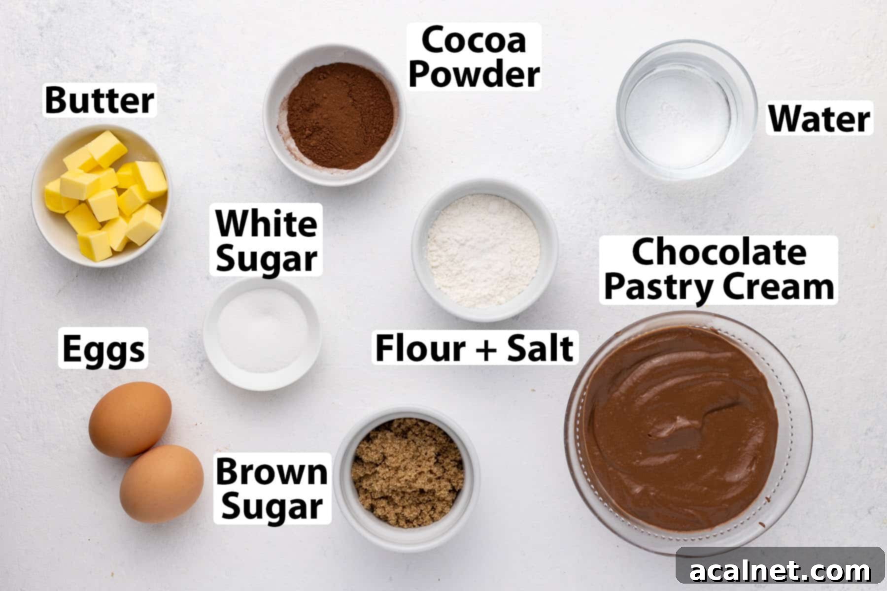 Ingredients laid on a white surface.