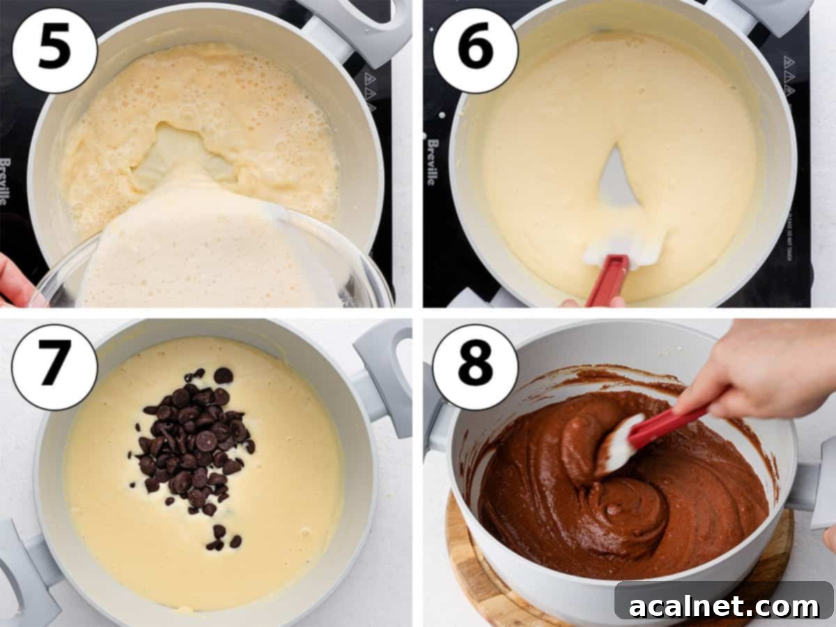 Process Shot collage: cooking the mixture on the stove then mixing in the chocolate.