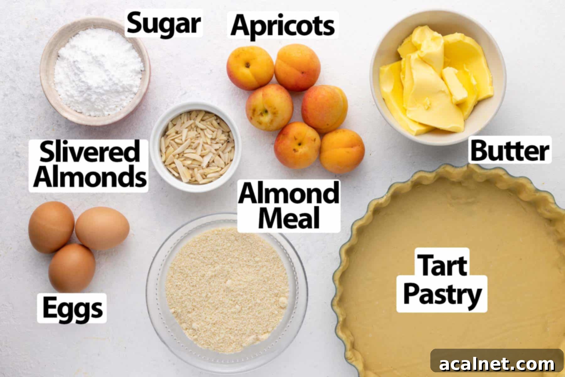Ingredients laid on a white surface.