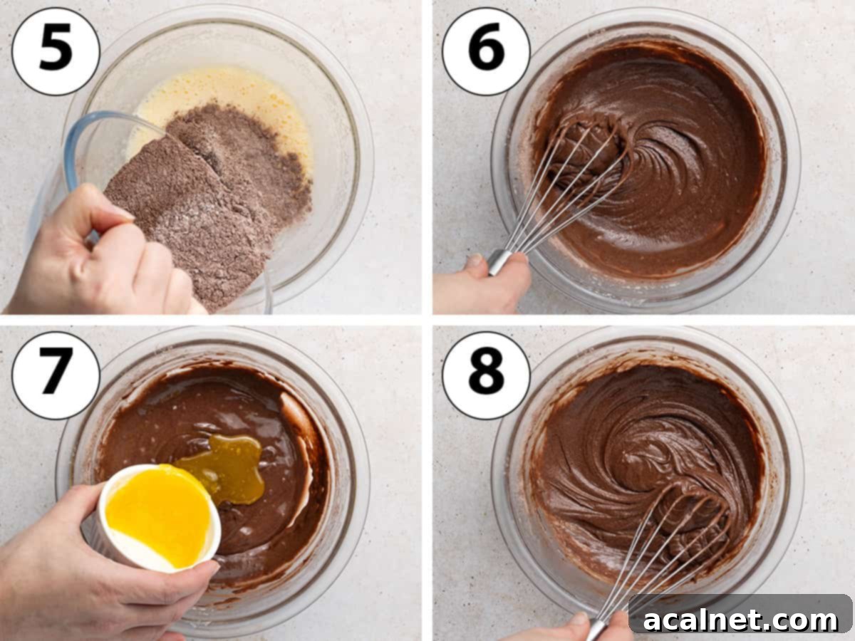 Process Shots Collage: mixing in the dry ingredients then the melted butter.