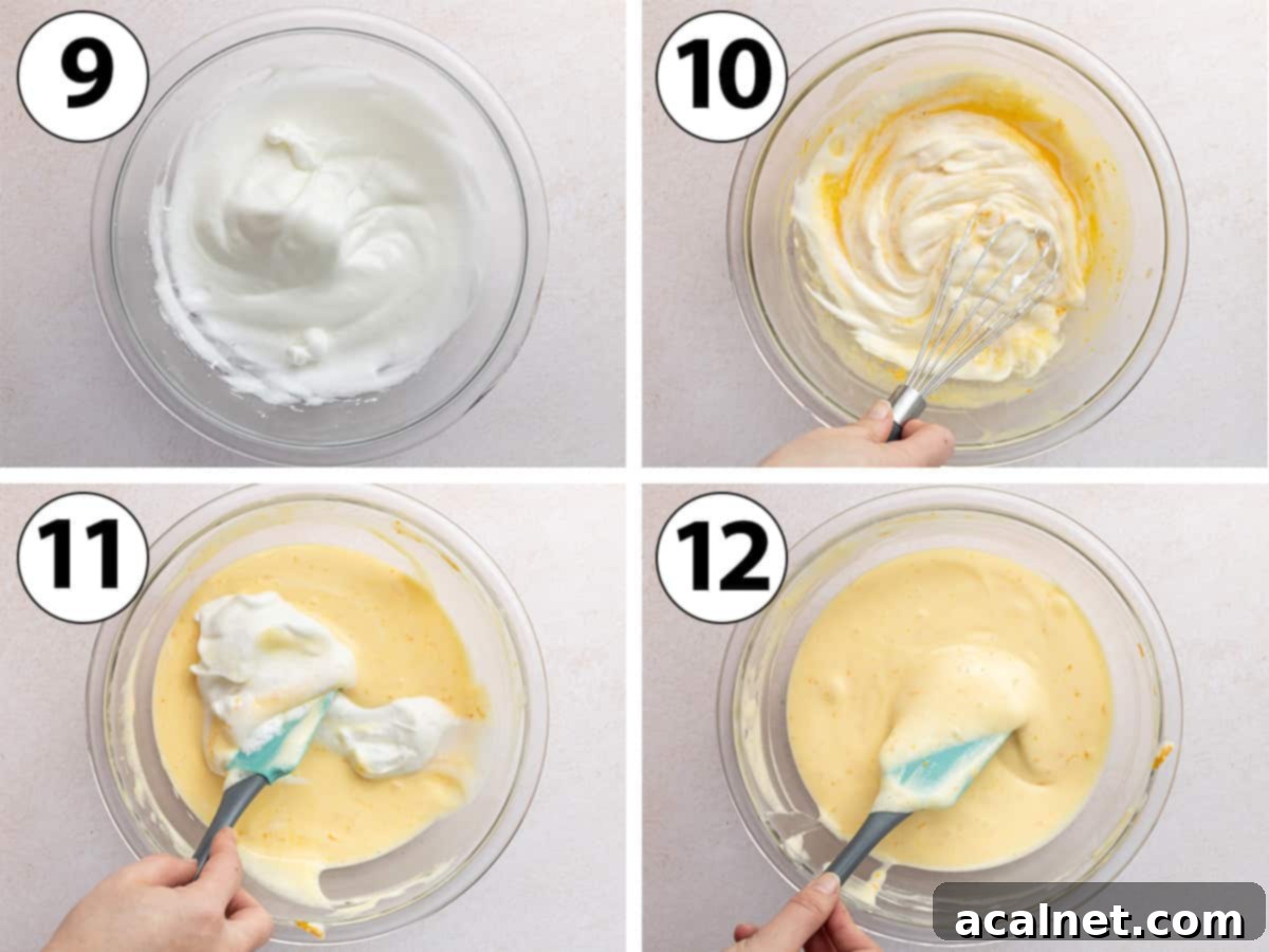 Zesty Orange Mousse Cups 6 Process shot collage: whipping the egg whites and folding them into the orange mixture.