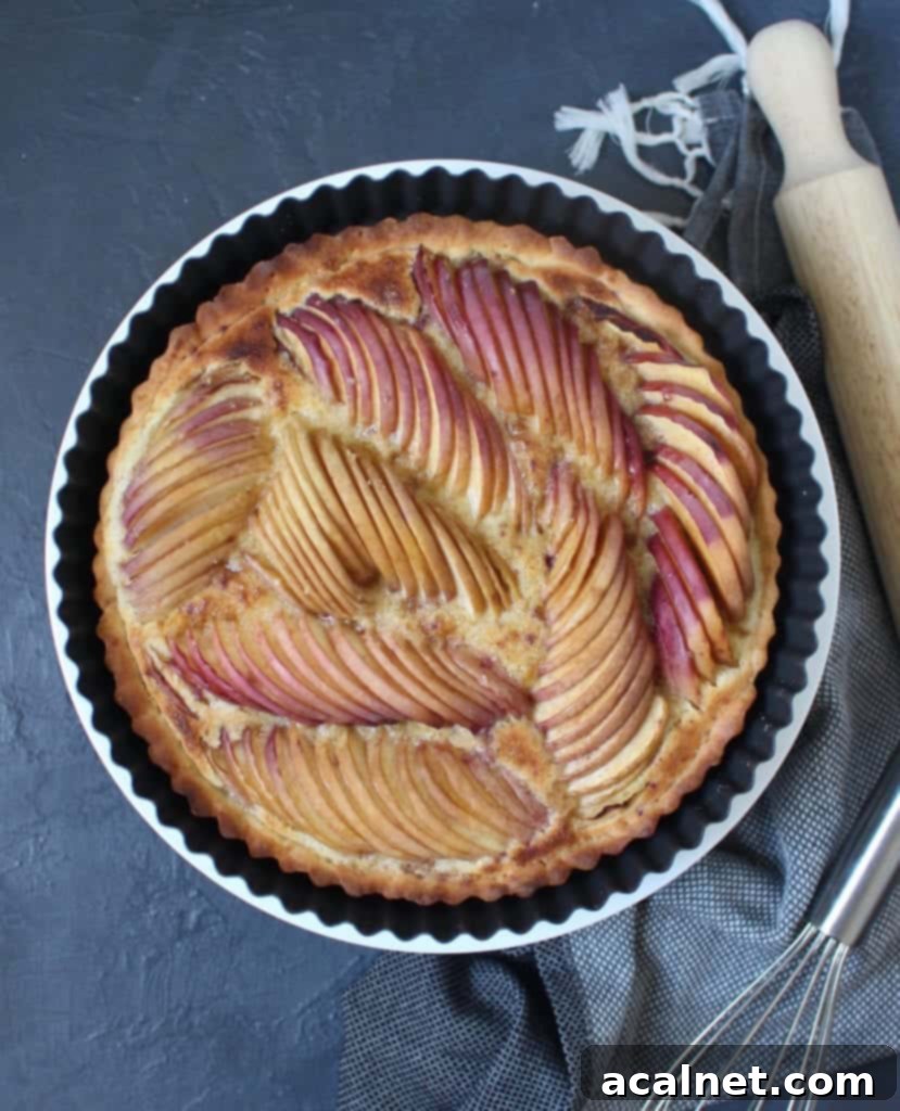Tart seen from above inside the tart tin.