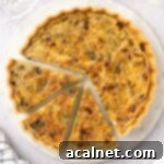 Close up on the quiche seen from above with 3 slices cut out.