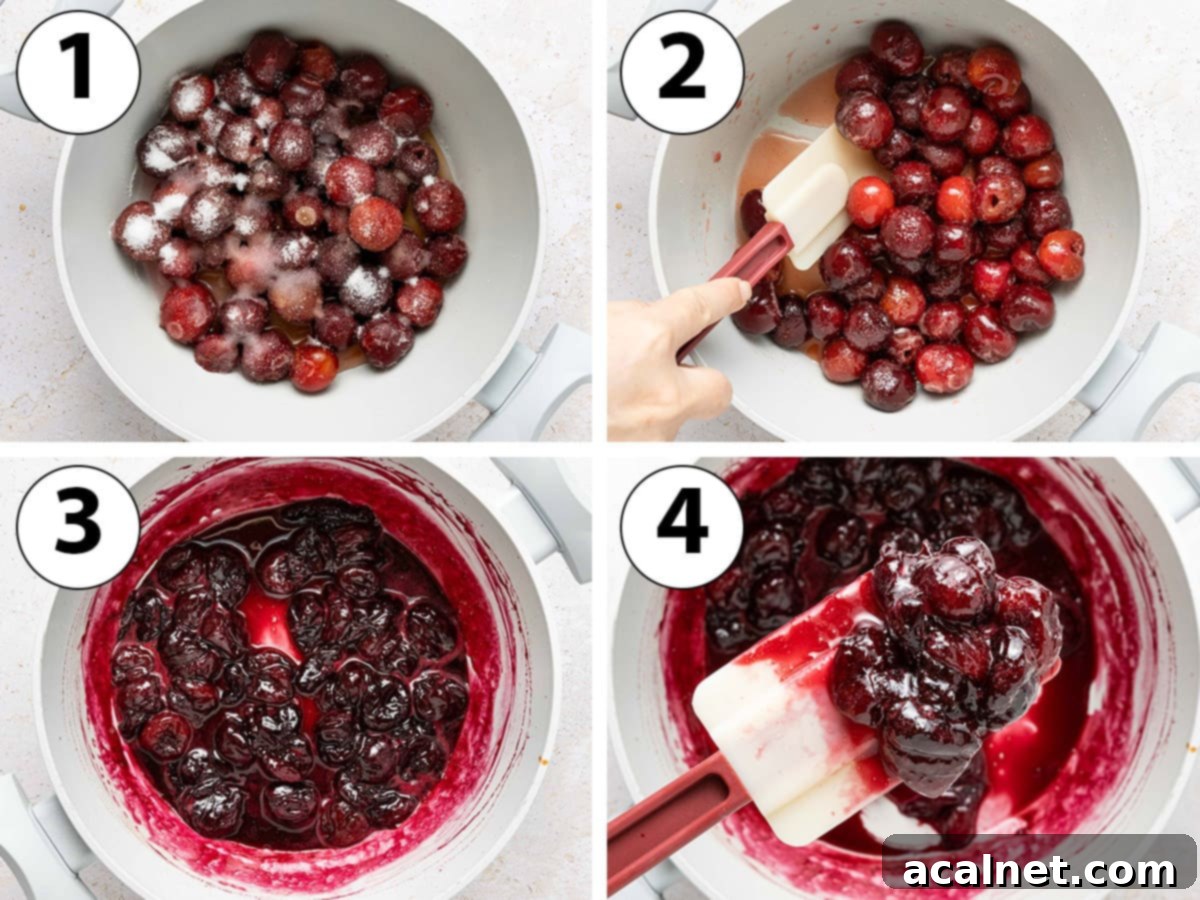 Process shot collage: mixing and cooking the ingredients in a saucepan.