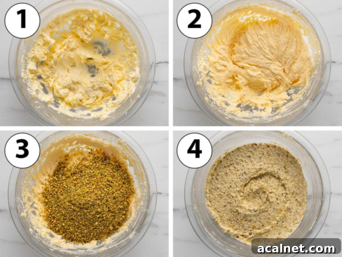 Pistachio sponge process collage: mixing all the ingredients in a bowl.