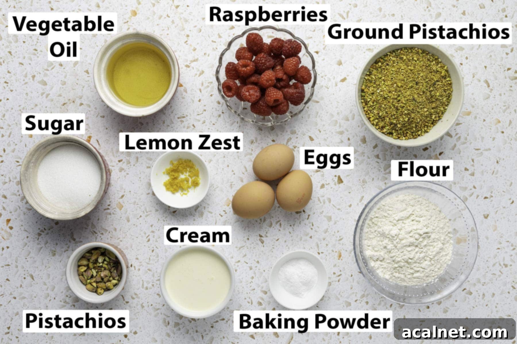 Ingredients laid on a light surface seen from above.