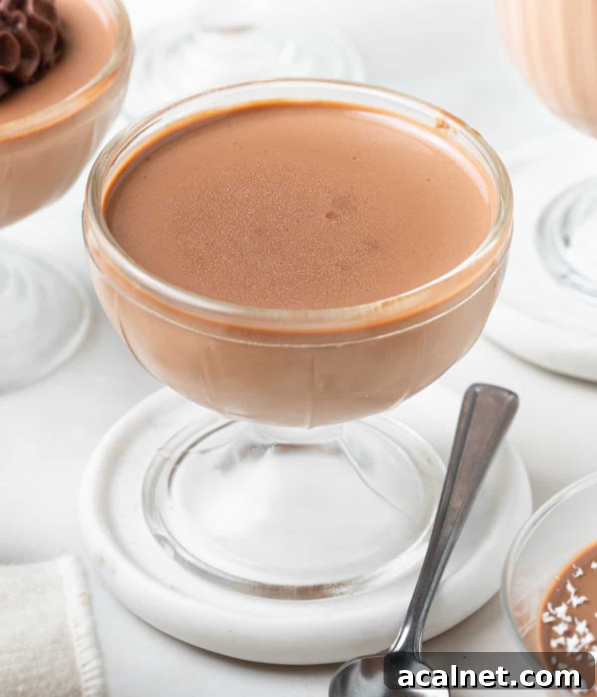 Creamy Chocolate Bliss 6 Panna cotta in a glass dessert cup.