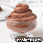 Chocolate Cloud Frosting 9 Chocolate whipped cream piped into a high swirl inside a glass dessert cup.