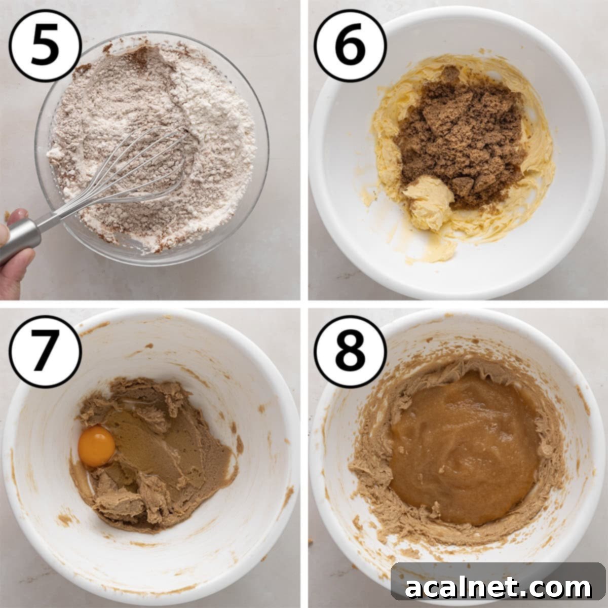 Process shot collage: mixing dry ingredients for cake, creaming butter and sugar, adding eggs and remaining wet ingredients.