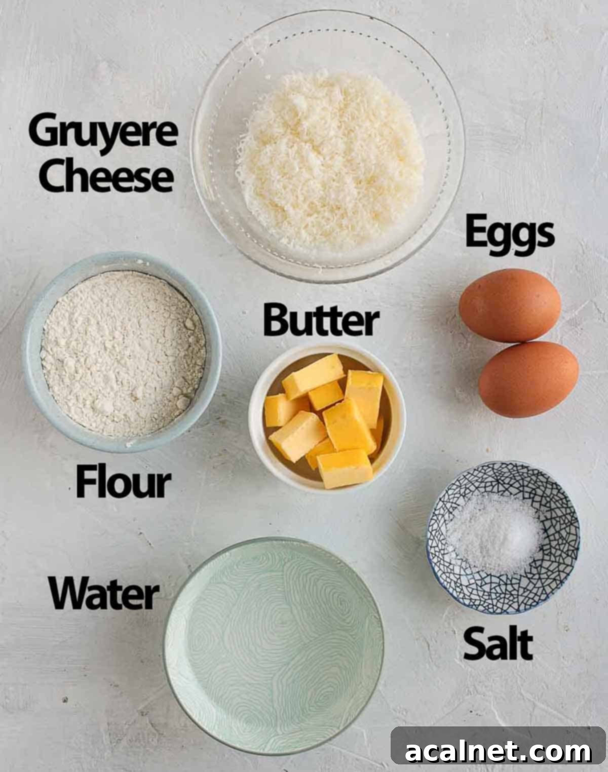 Ingredients on a white surface.