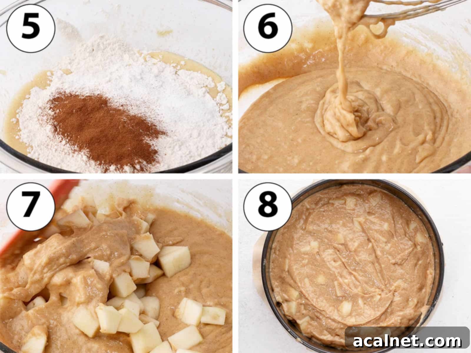 Process Shot Collage: mixing in the dry ingredients and folding in the apples.