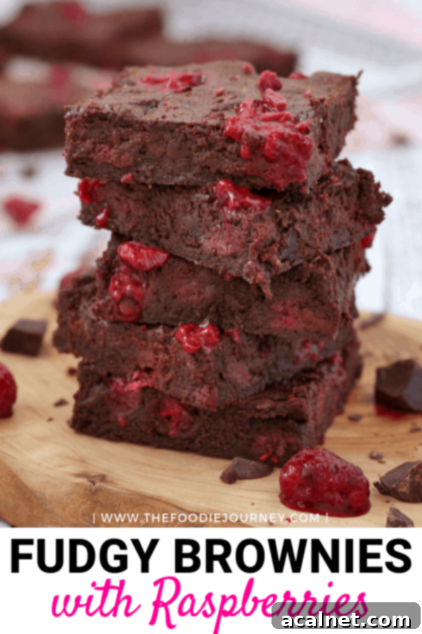 Super Easy Fudgy Brownies with Raspberries, a close-up of the delicious texture.