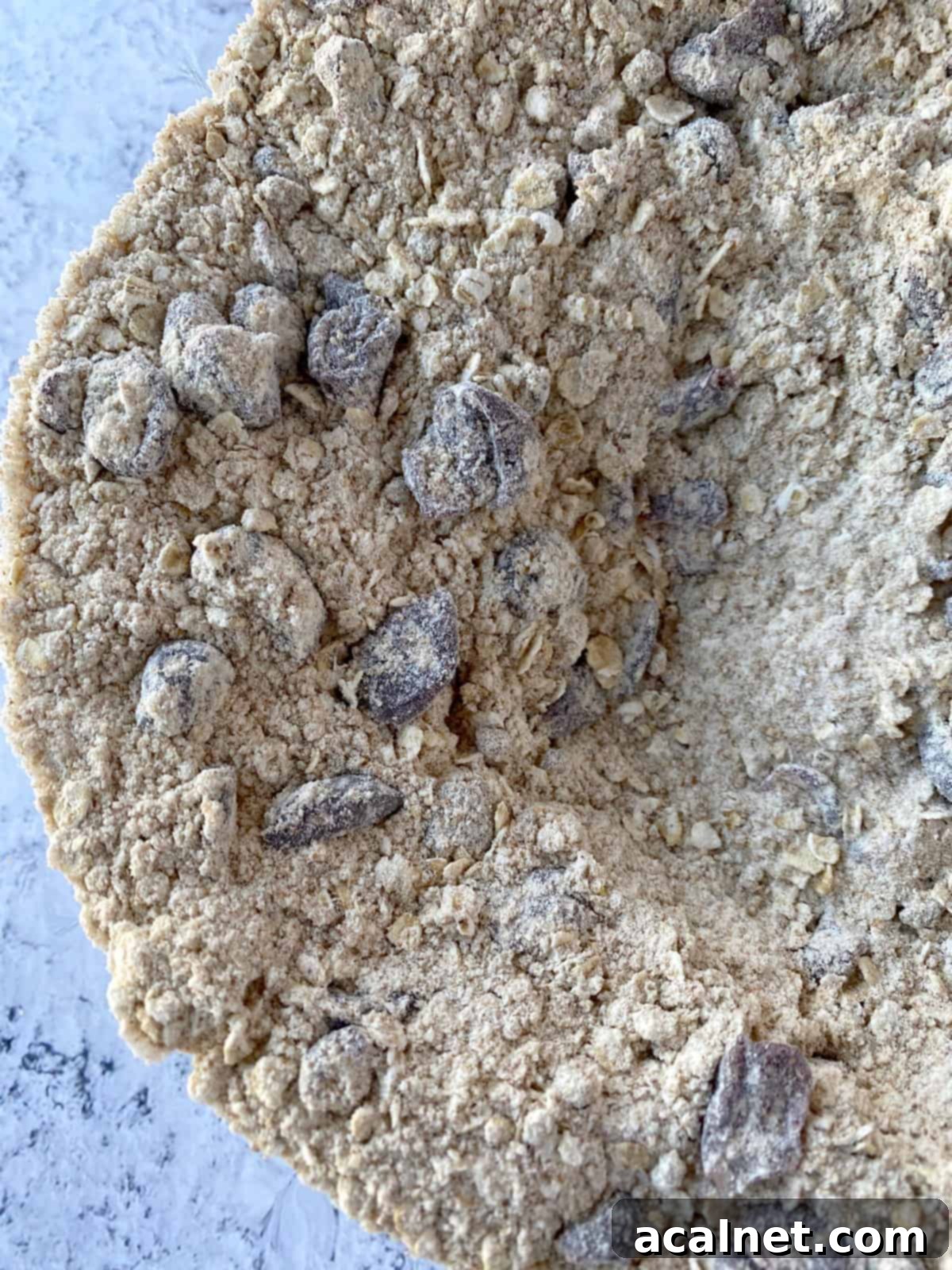 Dried cranberries combined with the oat and flour mixture.