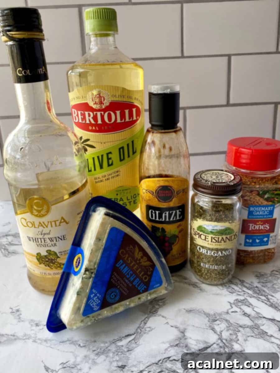 Ingredients for blue cheese vinaigrette.