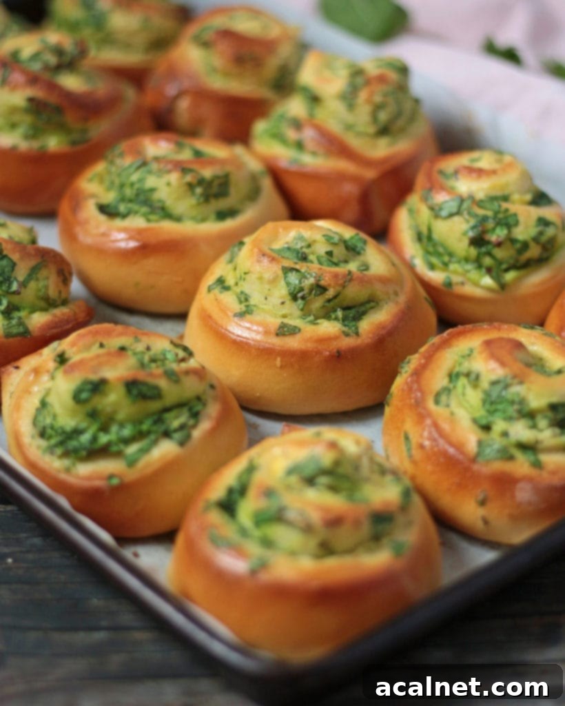Spinach and Ricotta Rolls arranged neatly on a baking tray, ready to be baked to golden perfection