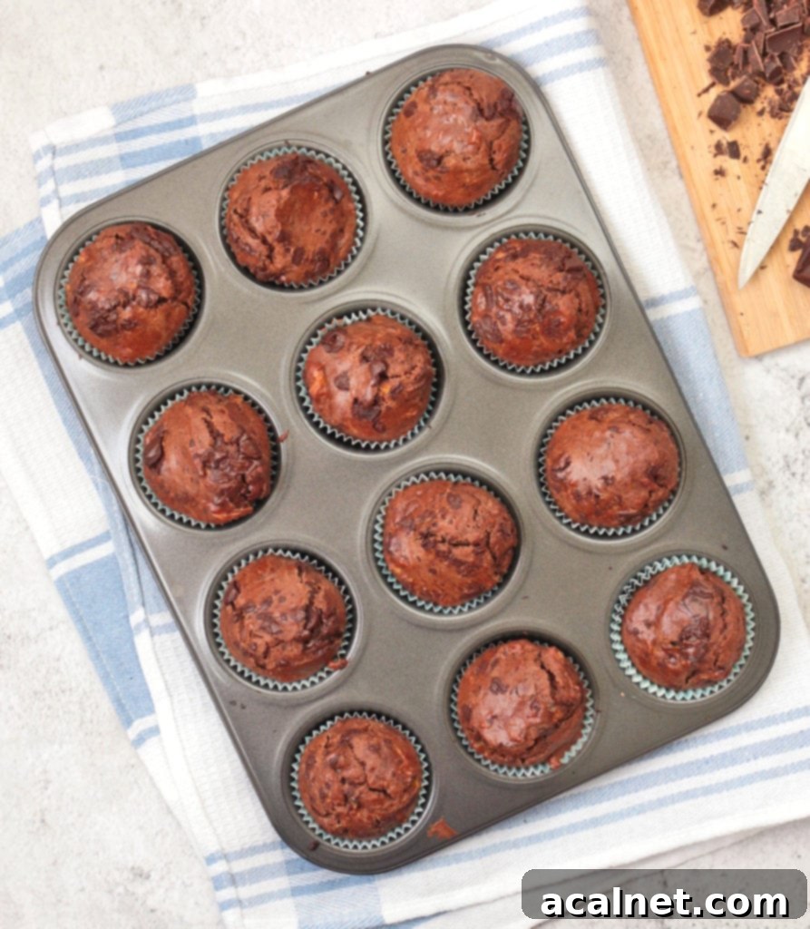 Choc Zucchini Muffins from above in the baking tin