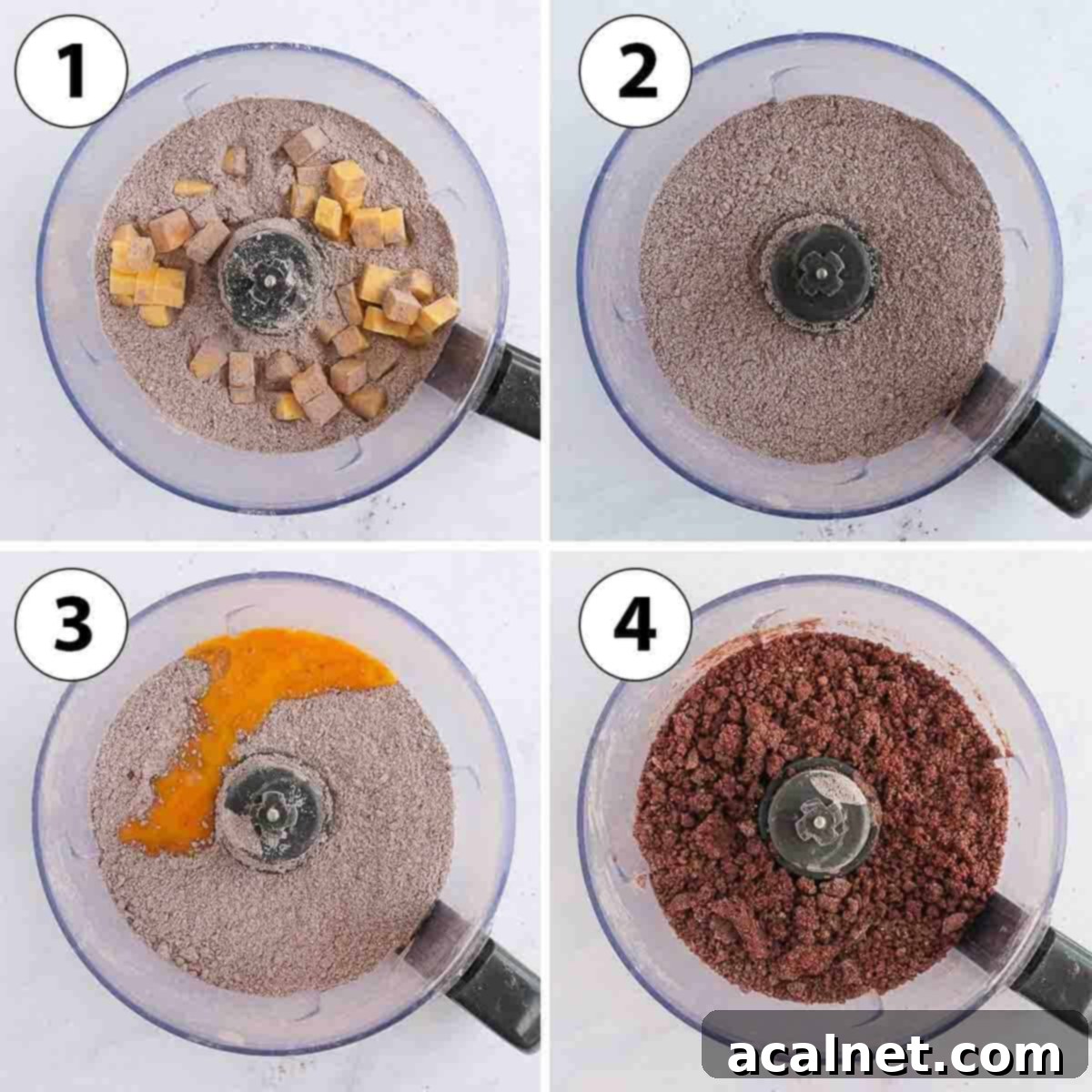 Decadent French Chocolate Tart 6 Process Shot Collage: making the pastry in the food processor.