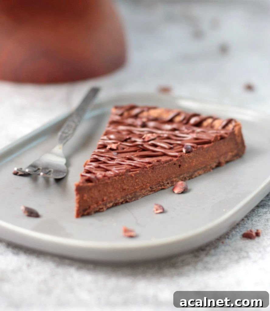 Decadent French Chocolate Tart 8 One Slice on a grey plate