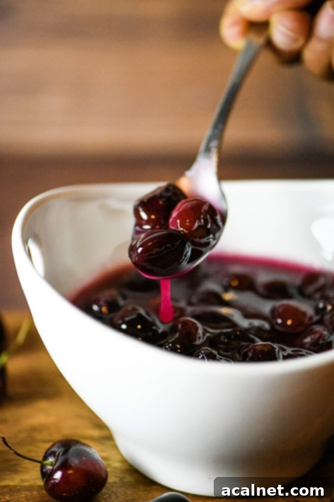 Ultimate Sweet Pancake Topping Guide 17 Rich dark cherry sauce in a glass bowl.