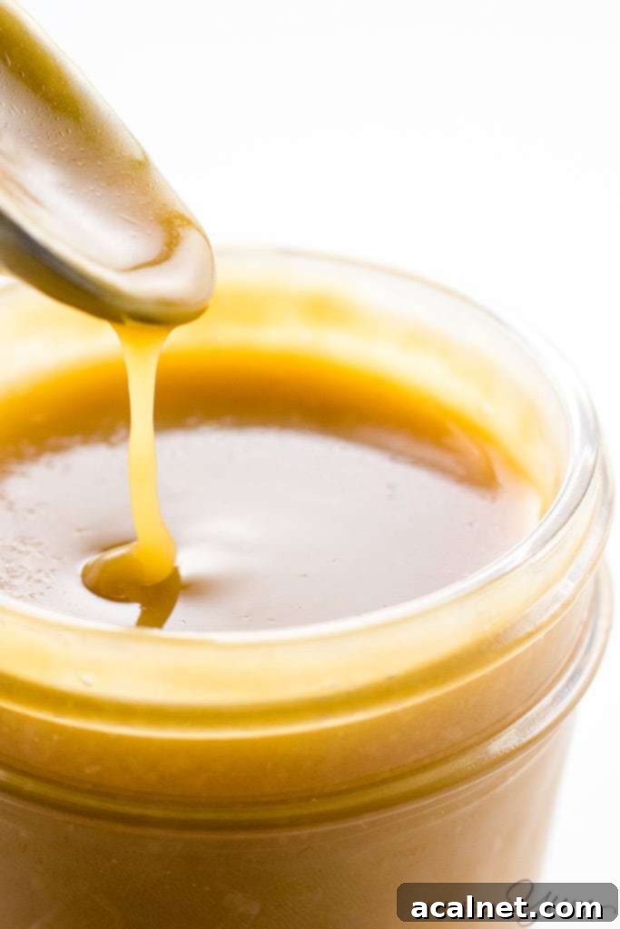 Ultimate Sweet Pancake Topping Guide 25 Thick, gooey sugar-free caramel sauce in a glass jar.
