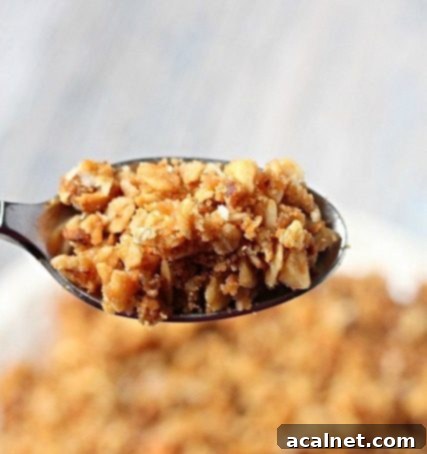 Ultimate Sweet Pancake Topping Guide 30 Coconut peanut crumble in a bowl, with some spooned out.